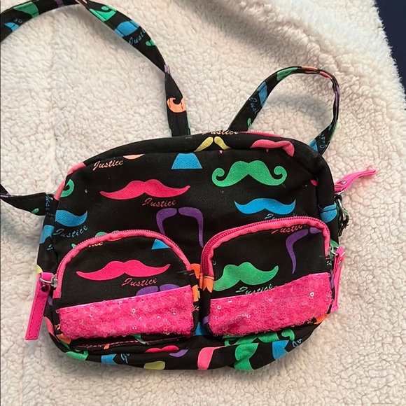 Justice Other - Justice Black Mini Backpack with Colorful Mustache Print
